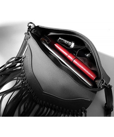 Women Tassel Shoulder Bag PU Leather Fringed Crossbody Bag Fashion Messenger Handbag Black $12.30 Crossbody Bags