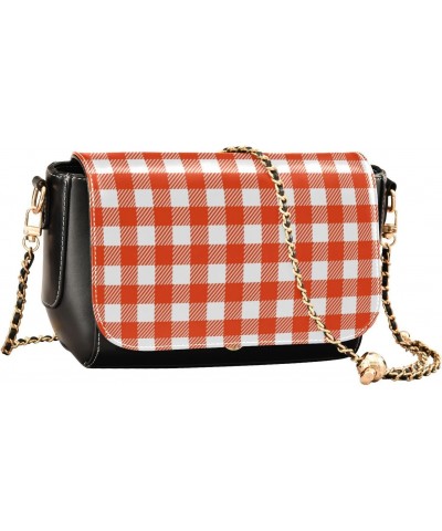 Crossbody Handbag Orange White Plaid PU Leather Shoulder Bag Sturdy Travel Pouch Compact Chic Bag for Women Everyday Use Holi...