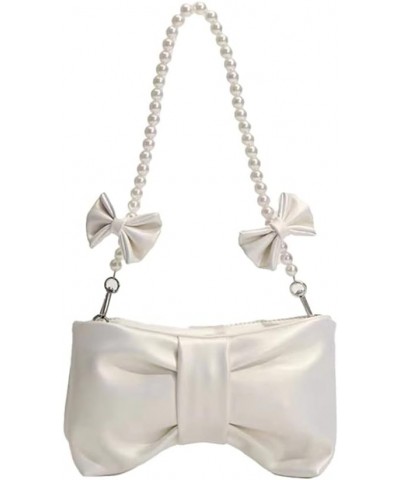 Women Cute Bowknot Shoulder Handbag with Pearl Chain Bowknot Evening Clutch Purse for Party Shopping (Black) White $28.91 Eve...