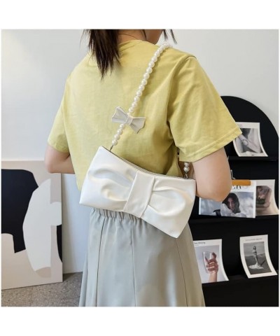 Women Cute Bowknot Shoulder Handbag with Pearl Chain Bowknot Evening Clutch Purse for Party Shopping (Black) White $28.91 Eve...