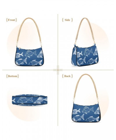 A Blue Background with Fish Retro Classic Shoulder HandBag with Zipper Closure for Women $14.70 Shoulder Bags