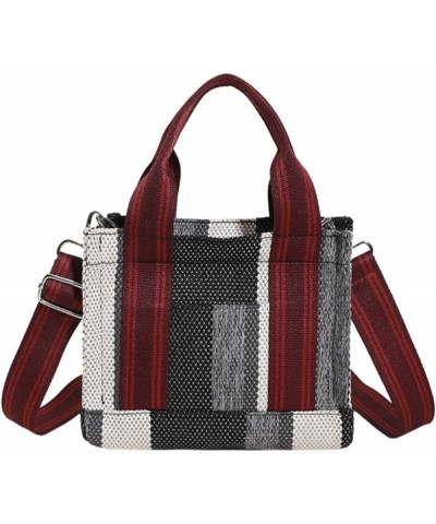 European And American Striped Canvas Bag Contrast Color Handheld Small Tote Bag Shoulder Crossbody Bag For Women Black $12.32...