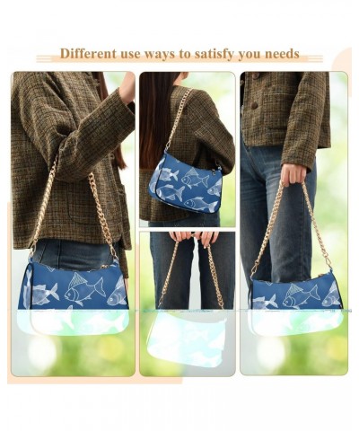 A Blue Background with Fish Retro Classic Shoulder HandBag with Zipper Closure for Women $14.70 Shoulder Bags