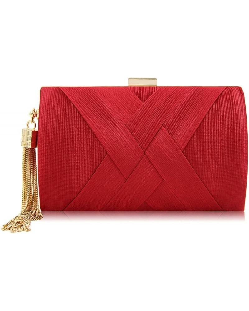 Women and Ladies Satin Evening bags Wedding Clutches Handbags with Tassel Pendant Red $30.35 Evening Bags