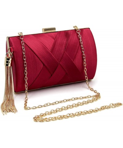 Women and Ladies Satin Evening bags Wedding Clutches Handbags with Tassel Pendant Red $30.35 Evening Bags