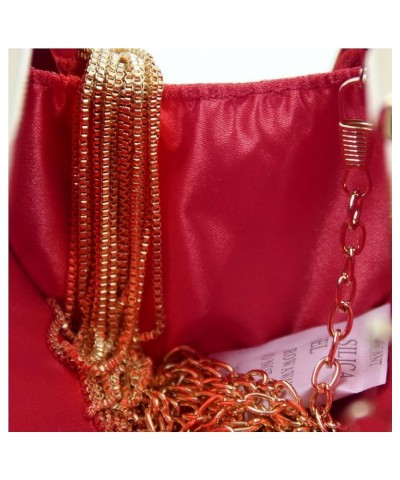 Women and Ladies Satin Evening bags Wedding Clutches Handbags with Tassel Pendant Red $30.35 Evening Bags