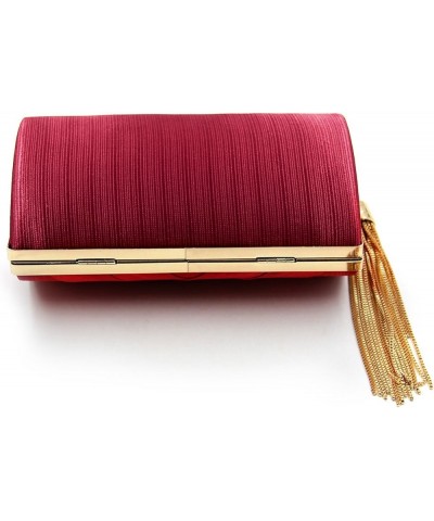 Women and Ladies Satin Evening bags Wedding Clutches Handbags with Tassel Pendant Red $30.35 Evening Bags