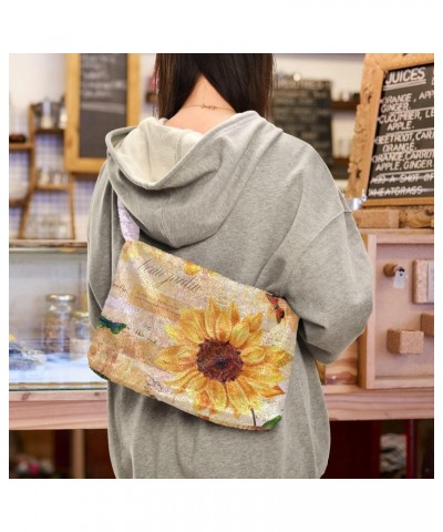 Sunflowers Butterflies Furry Tote Bag for Women Crossbody Bag Shoulder Bag Purse Cute Purse with Zipper for Autumn Winter $10...