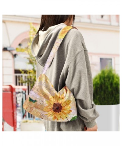 Sunflowers Butterflies Furry Tote Bag for Women Crossbody Bag Shoulder Bag Purse Cute Purse with Zipper for Autumn Winter $10...