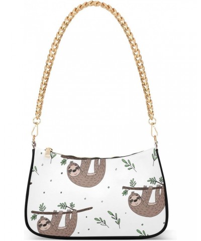 Sloth Shoulder Bag for Women Fabric Crescent Handbag with Zipper Chain Clutch Purses for Travel Party Concert Teen Girls $16....