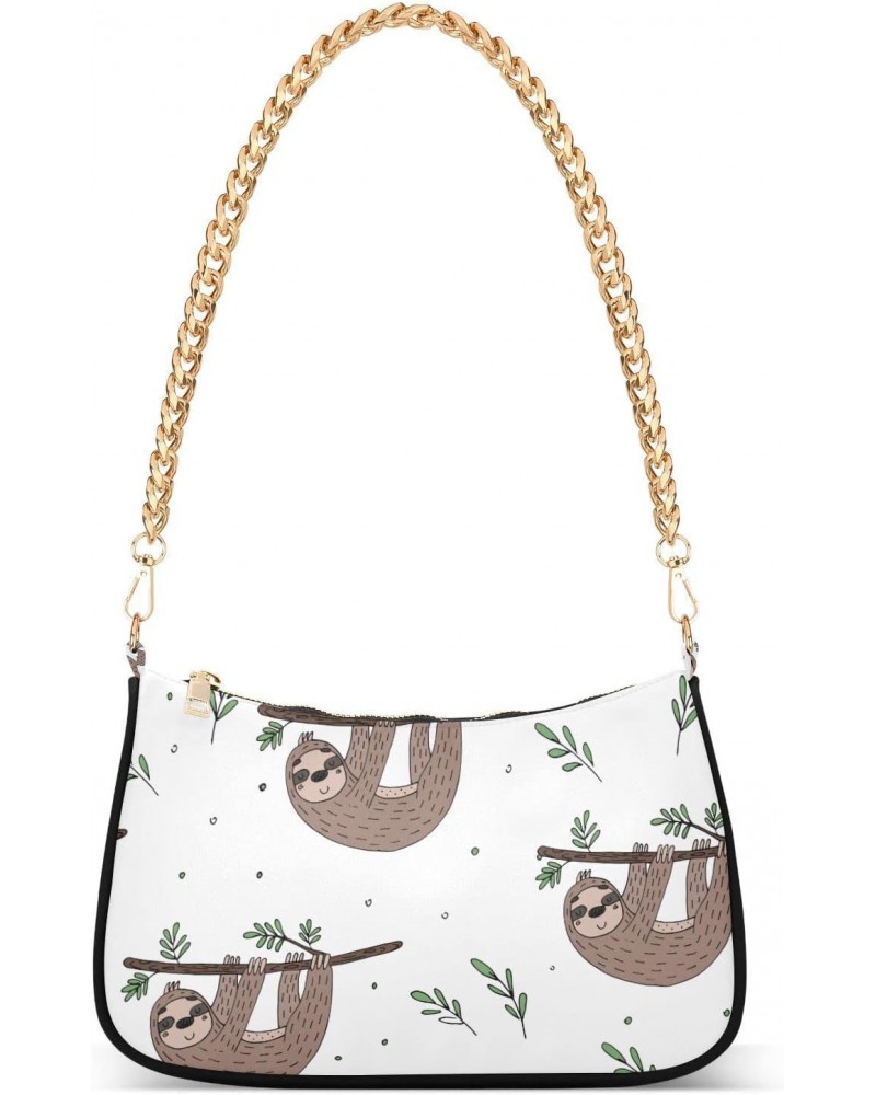 Sloth Shoulder Bag for Women Fabric Crescent Handbag with Zipper Chain Clutch Purses for Travel Party Concert Teen Girls $16....