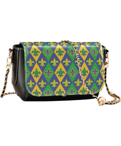 Mardi Gras Crossbody Handbag Green Lovely Fleur De Lis PU Leather Shoulder Bag Sturdy Travel Pouch Compact Chic Bag for Women...