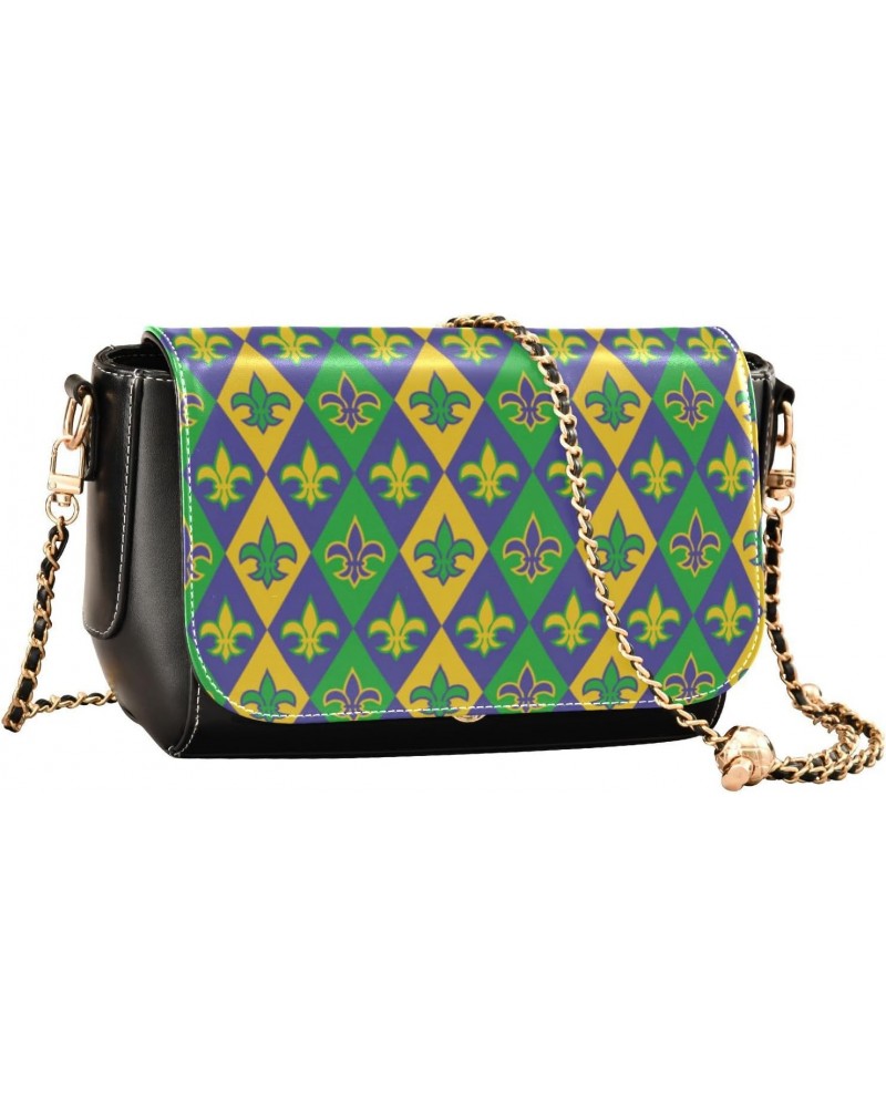 Mardi Gras Crossbody Handbag Green Lovely Fleur De Lis PU Leather Shoulder Bag Sturdy Travel Pouch Compact Chic Bag for Women...