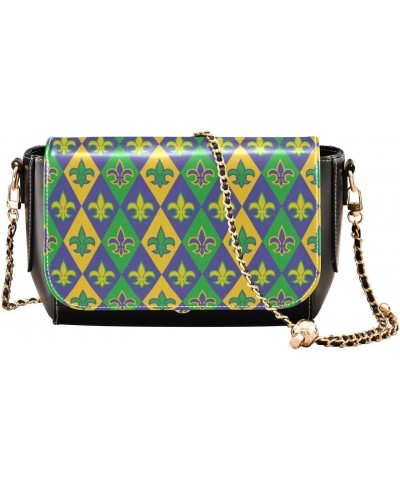 Mardi Gras Crossbody Handbag Green Lovely Fleur De Lis PU Leather Shoulder Bag Sturdy Travel Pouch Compact Chic Bag for Women...