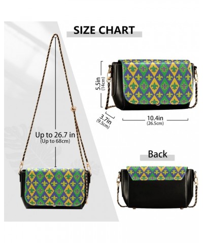 Mardi Gras Crossbody Handbag Green Lovely Fleur De Lis PU Leather Shoulder Bag Sturdy Travel Pouch Compact Chic Bag for Women...