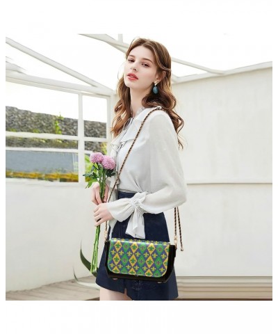 Mardi Gras Crossbody Handbag Green Lovely Fleur De Lis PU Leather Shoulder Bag Sturdy Travel Pouch Compact Chic Bag for Women...