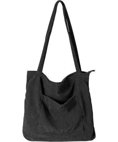 Women Corduroy Tote Bag, Large Shoulder Hobo Bags Casual Handbags Big Capacity Shopping Work Bag Black $10.19 Totes