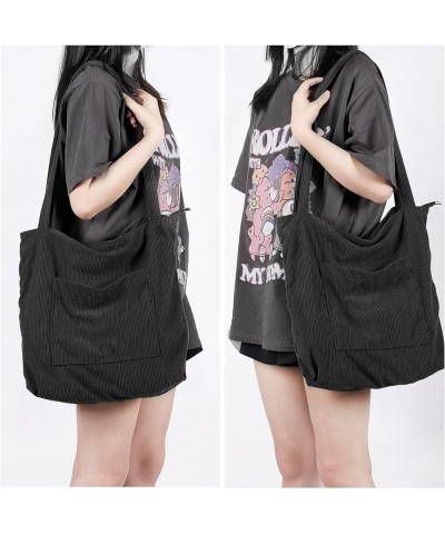 Women Corduroy Tote Bag, Large Shoulder Hobo Bags Casual Handbags Big Capacity Shopping Work Bag Black $10.19 Totes