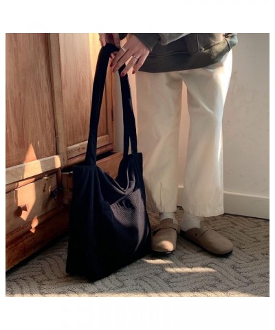 Women Corduroy Tote Bag, Large Shoulder Hobo Bags Casual Handbags Big Capacity Shopping Work Bag Black $10.19 Totes