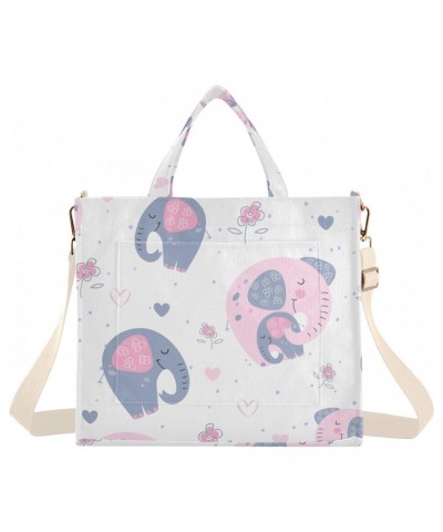 Elephants in Flower Dresses Corduroy Handbag - Fashionable, Unique, and Versatile Shoulder Bag Beige straps $16.16 Shoulder Bags