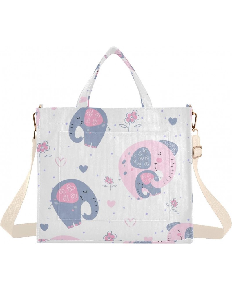 Elephants in Flower Dresses Corduroy Handbag - Fashionable, Unique, and Versatile Shoulder Bag Beige straps $16.16 Shoulder Bags