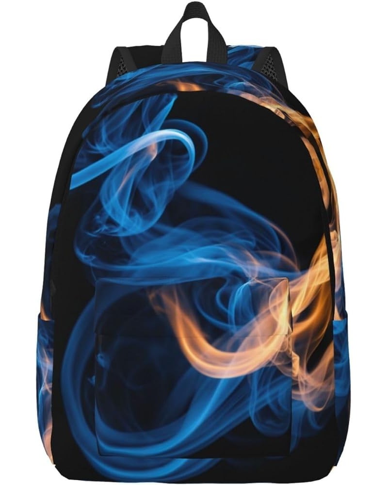 Blue Flame Print Casual Double Shoulder Daypack,Anti-Theft Travel Canvas Backpack For Men And Women Black Medium $20.22 Backp...