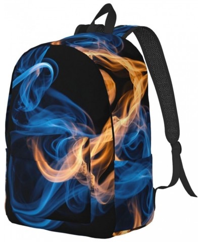 Blue Flame Print Casual Double Shoulder Daypack,Anti-Theft Travel Canvas Backpack For Men And Women Black Medium $20.22 Backp...