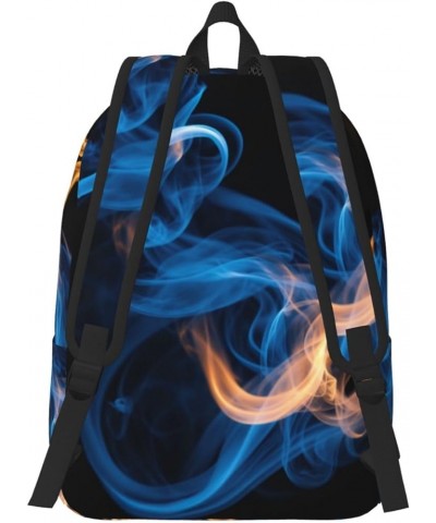 Blue Flame Print Casual Double Shoulder Daypack,Anti-Theft Travel Canvas Backpack For Men And Women Black Medium $20.22 Backp...