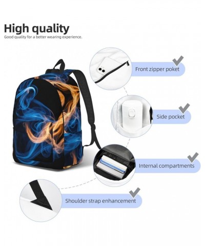 Blue Flame Print Casual Double Shoulder Daypack,Anti-Theft Travel Canvas Backpack For Men And Women Black Medium $20.22 Backp...