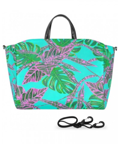 Teal Purple Leafs Large Tote Bag for Women Travel Should Bag Big Oversized Totes Waterproof Crossbody Tote Bag with Adjustabl...