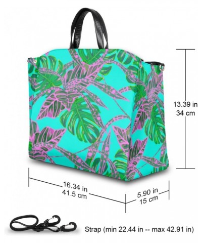 Teal Purple Leafs Large Tote Bag for Women Travel Should Bag Big Oversized Totes Waterproof Crossbody Tote Bag with Adjustabl...