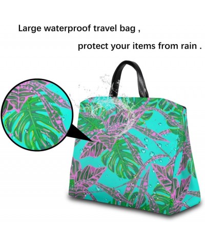 Teal Purple Leafs Large Tote Bag for Women Travel Should Bag Big Oversized Totes Waterproof Crossbody Tote Bag with Adjustabl...