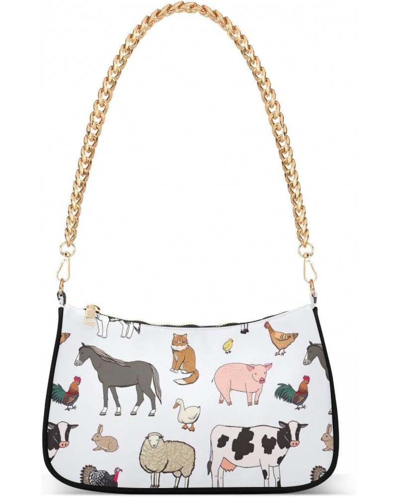 Farm Animals Handbags for Women Chain Shoulder Bag with Zipper Womens Tote Clutch Purses $16.49 Shoulder Bags