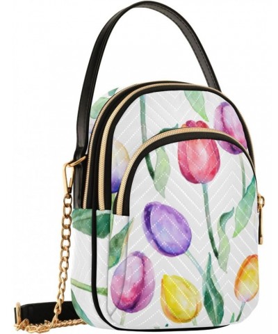 Cell Phone Purse Watercolor Rainbow Tulip Crossbody Handbag Durable Shoulder Bag Sturdy Travel Pouch Compact Chic Bag for Wom...