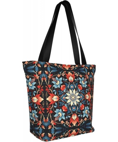 Blue Blooming Flowers Classic Printed Design,Large-Capacity Lightweight Quilted Handbag,Suitable For Shopping,Fitness,Fashion...