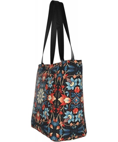 Blue Blooming Flowers Classic Printed Design,Large-Capacity Lightweight Quilted Handbag,Suitable For Shopping,Fitness,Fashion...