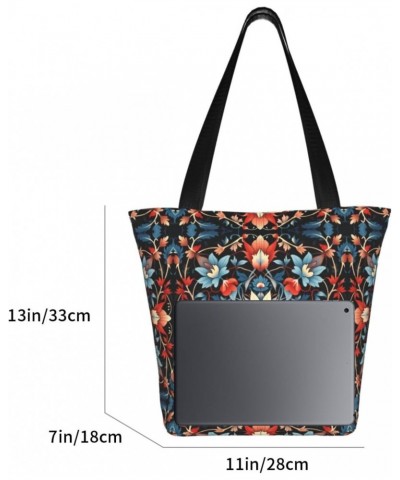 Blue Blooming Flowers Classic Printed Design,Large-Capacity Lightweight Quilted Handbag,Suitable For Shopping,Fitness,Fashion...