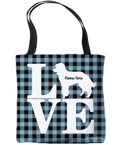 Dog Personalized Tote Bag Miniature Poodle Silhouette Puppy Pink Lattice Bag Canal Blue $10.79 Travel Gear