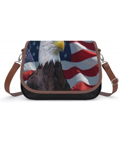 US Flag with Bald Eagle Leather Satchel Bag-Versatile Satchel for Women with Zipper Closure Style-5-5-1 $22.35 Shoulder Bags