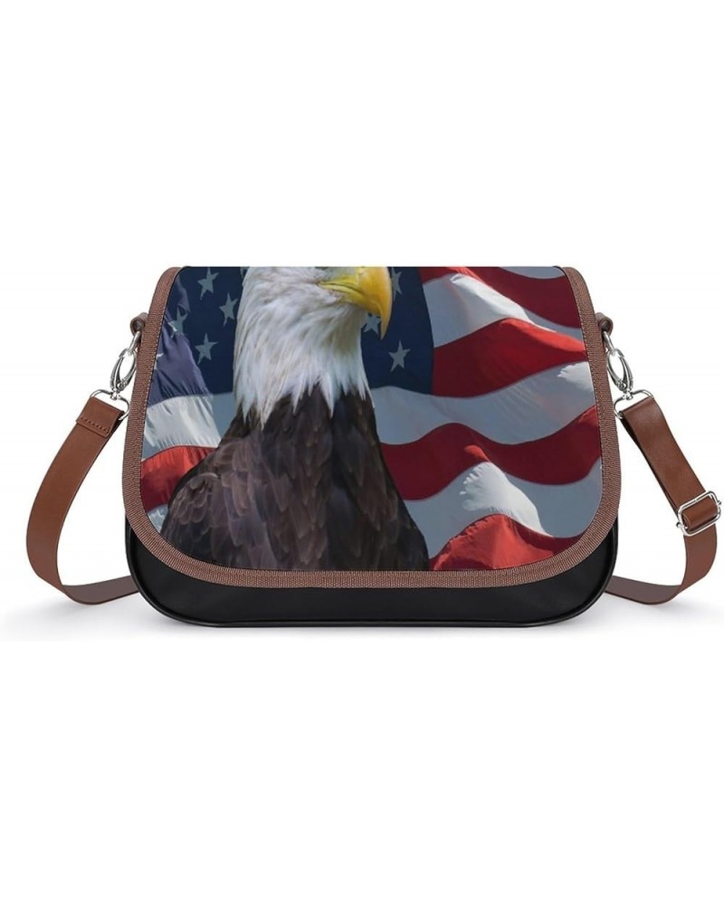 US Flag with Bald Eagle Leather Satchel Bag-Versatile Satchel for Women with Zipper Closure Style-5-5-1 $22.35 Shoulder Bags