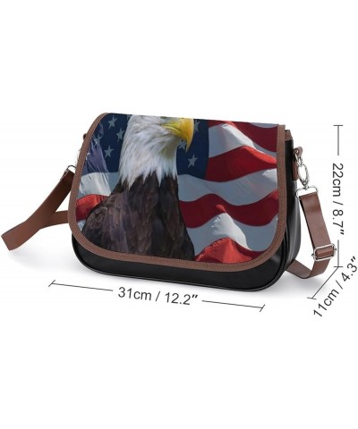 US Flag with Bald Eagle Leather Satchel Bag-Versatile Satchel for Women with Zipper Closure Style-5-5-1 $22.35 Shoulder Bags