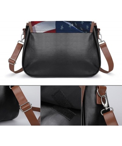 US Flag with Bald Eagle Leather Satchel Bag-Versatile Satchel for Women with Zipper Closure Style-5-5-1 $22.35 Shoulder Bags