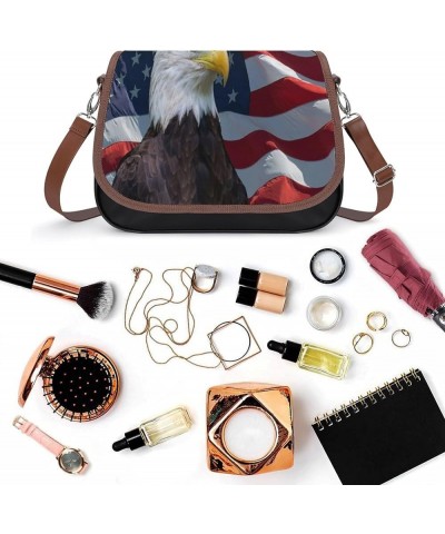 US Flag with Bald Eagle Leather Satchel Bag-Versatile Satchel for Women with Zipper Closure Style-5-5-1 $22.35 Shoulder Bags