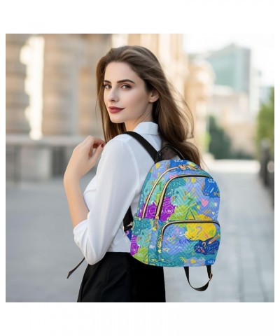 Backpack Purse for Women Colorful Mathematics Background, Mini Fashion Backpack Cartoon Doodle Lightweight Casual Daypack Sho...