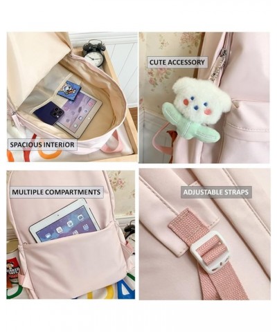 Kawaii Backpack with Cute Accessory Spacious Travel Rucksack Multiple Compartments (Pink) Pink $15.05 Backpacks