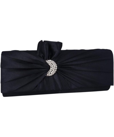 Womens Pleated Flower Clutch Bag Satin Retro Evening Bags Navy $8.61 Evening Bags