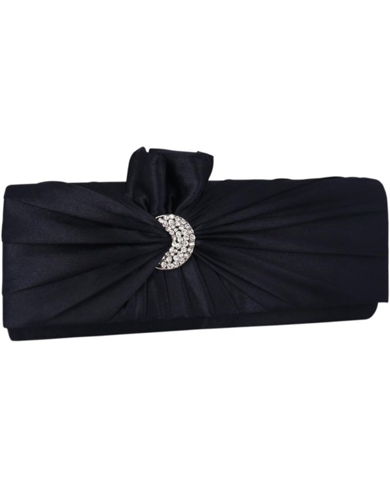 Womens Pleated Flower Clutch Bag Satin Retro Evening Bags Navy $8.61 Evening Bags