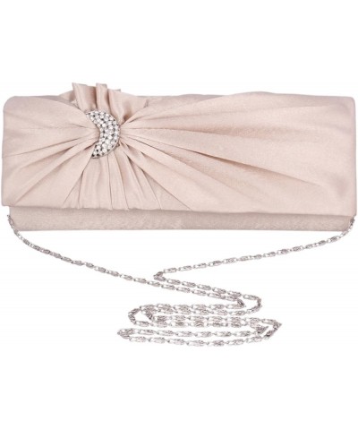 Womens Pleated Flower Clutch Bag Satin Retro Evening Bags Navy $8.61 Evening Bags