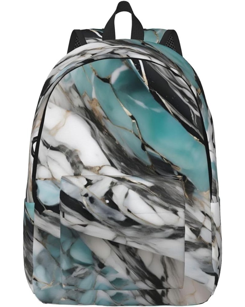 Marble Print Lightweight Travel Canvas Backpack Casual Daypack For Men Women Work, Sports, Beach Black Medium $16.96 Backpacks