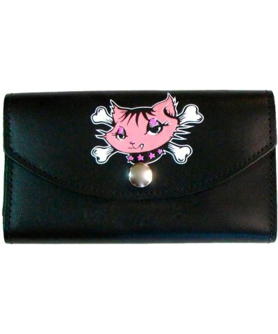 Women's Black Leather Kitty w/Crossbones Wallet Checkbook Style Pocketbook $18.70 Wallets